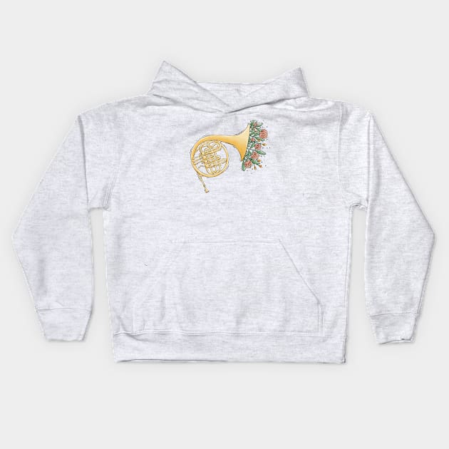 Bloomy French Horn Kids Hoodie by Tania Tania